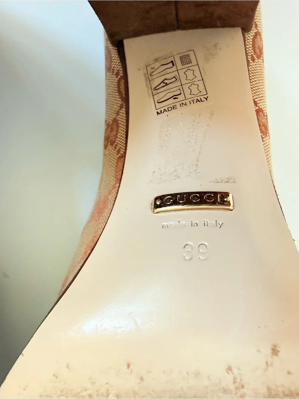 Gucci Horsebit GG Canvas Platform Pumps Monogram Brown Suede Block Heels EU 39 - Picture 10 of 11